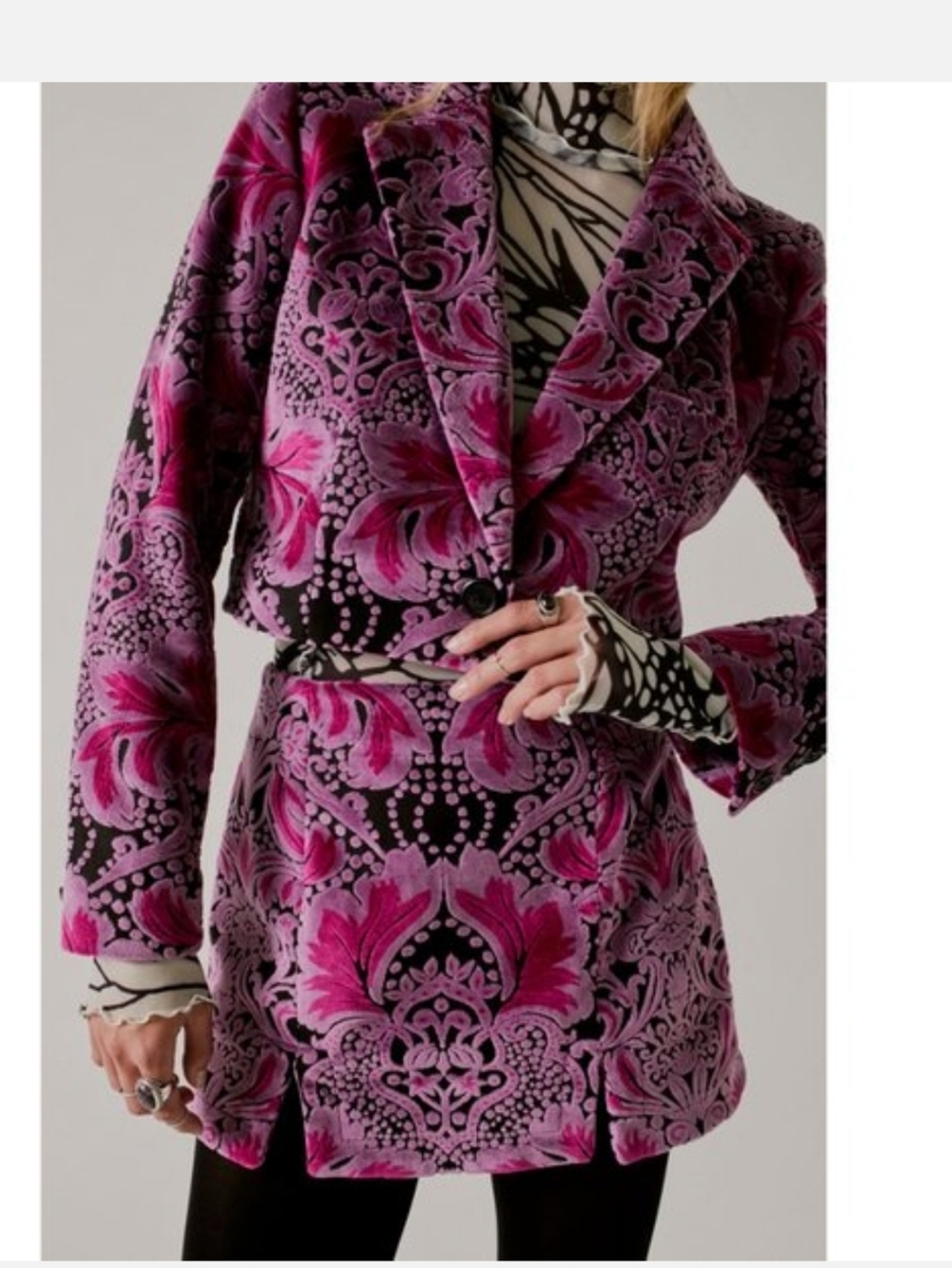 Free People × Anna Sui Purple Floral Lined Jacket & Skirt Set Womens XS - Picture 2 of 14